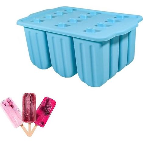 Molde para helado con 12 cavidades - Molde de silicona - Fácil de desmoldar - Ideal para helado casero, yogur helado, etc. - Azul (1/5)