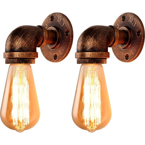 APEX 2pc Appliques Murales Industrielles Tuyau Bras Lumière Rétro Steampunk Vintage Rouille Couleur Conduite D'eau En Métal Applique (1/5)