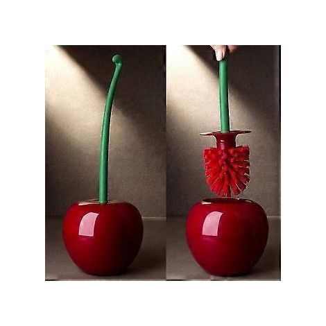 Couvercle hermétique pour une fraîcheur optimale, poils en nylon haute densité pour un nettoyage en profondeur, brosse de toilette originale en forme de cerise pour une touche ludique (1/4)