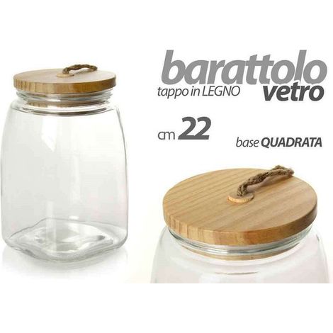 Bocal En Verre 22cm Bouchon En Bois Récipient Hermétique Base Carrée 728358 (1/2)