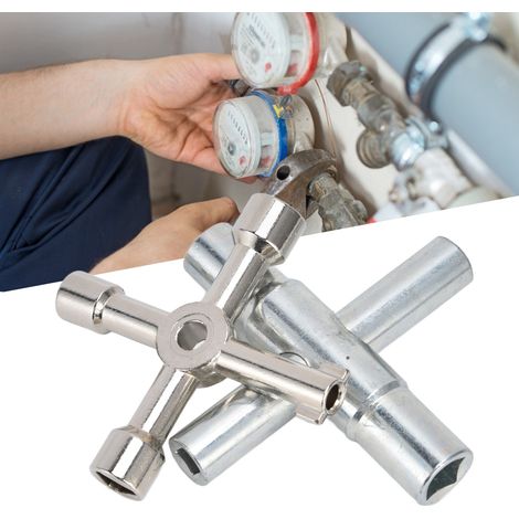 [Clé à quatre directions] + [en acier inoxydable durable et compacte] + [pour eau, gaz, électricité] + [2 pièces portable et pratique] (1/5)