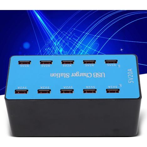 Station de Charge USB 10 Ports 100W - Hub de Recharge Rapide Multiport Intelligent 100-240V (Prise EU) (1/5)