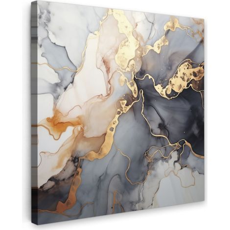 TABLEAU SUR TOILE Marbre - Noir - Or - Blanc Tableau Chambre Adulte 90x90 cm
