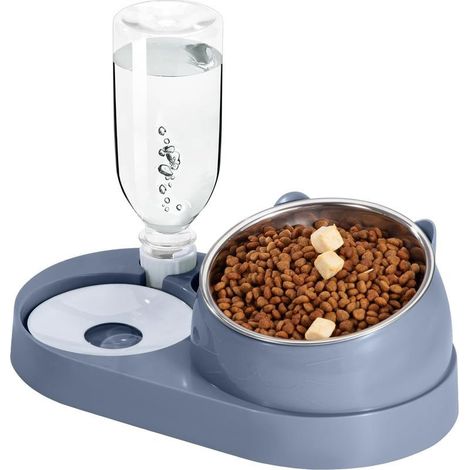Gamelle Chat - Abreuvoir Chat - 2-en-1 Surélevé - Anti-Vomissements - Acier Inoxydable - 150 g + 300 ml - 1 Pièce (1/5)
