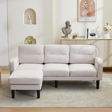 Canapé d'angle - KOMHTOM - 229 x 149.5 x 83 cm - Réversible - Console USB - Porte-gobelets (1/5)