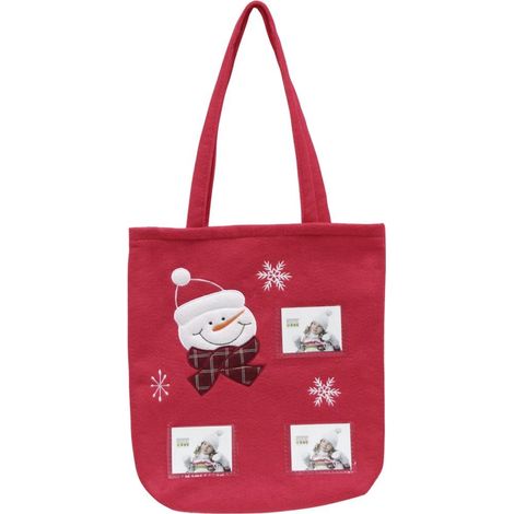 Cadre Photo avec 3 Photos Grand Sachet de Cadeaux Noël 25 x 28 cm Toile Rouge 4,5 x 6 cm
