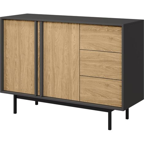 Commode Levali 106, Chêne, Avec tiroirs et portes, Nombre de tiroirs: 0, 87x123x43cm (1/4)