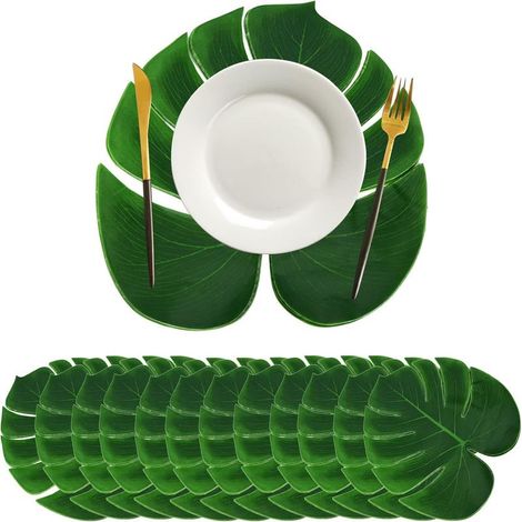 Set de Table en Feuille de Palmier Artificiel 12 pièces, Feuilles Vertes Artificielles Simulation Feuille Artificielle Protecteur (1/5)