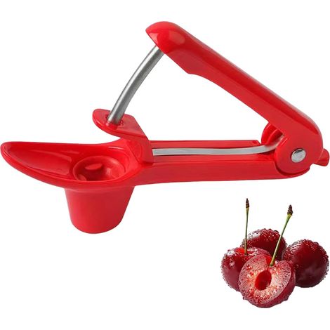 Dénoyauteur Cerises Inox, Rouge, Presse-Fruits, Sans Éclaboussure, Cuisine et Confiture, Ergonomique,... (1/5)