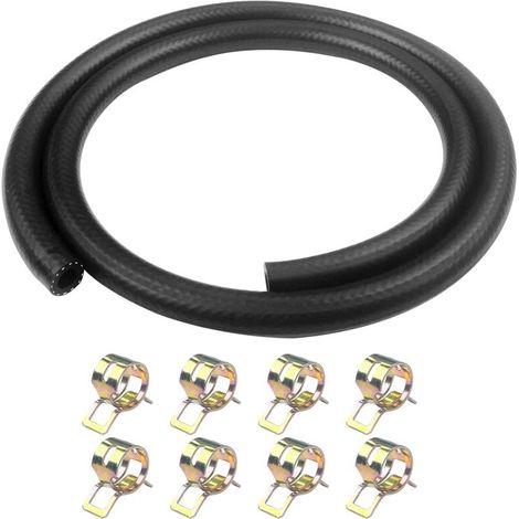 Tuyau Carburant - 1 m - Diamètre Intérieur 8 mm - En Caoutchouc NBR Haute Pression - Pour Voiture Moto Tracteur Moteur Bateau - Avec 8 Colliers Acier Inoxydable