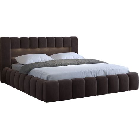 Lit coffre Luto prestige - Design tapissé velours et Led-Marron-160x200 (1/5)