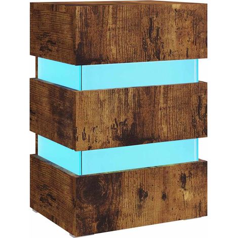 Mesita de noche con luz LED y 3 cajones 45 x 35 x 67 cm madera contrachapada marrón DEC034739