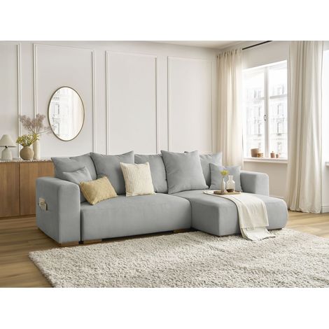 BOBOCHIC - Canapé d'angle convertible réversible coffre SIDONIE velours côtelé Gris clair (1/5)