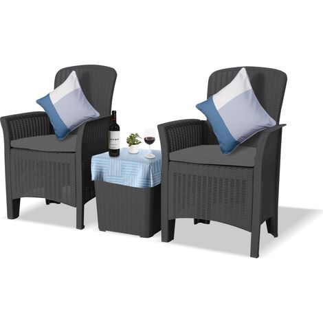 Homeology OPHELIA 3-Piece Rattan Garden Furniture High Back Armchair Set with Side Table in Black (1/5)