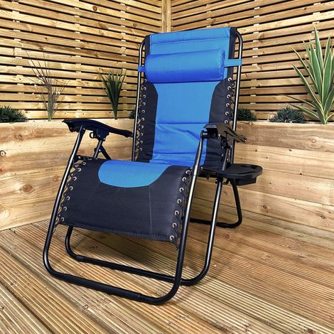 Luxury Padded Multi Position Zero Gravity Garden Relaxer Chair Lounger in Blue & Black (1/5)