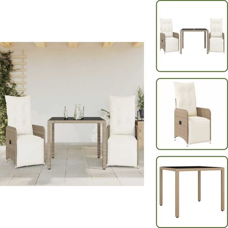 3-tlg. Garten-Bistro-Set mit Kissen Braun Poly Rattan - Bistro Set - Bistro Sets - Bistroset - Garten Bistro Set (1/5)