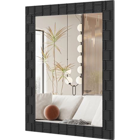 COSTWAY Wooden Framed Wall Mirror 80 x 60 cm Bathroom Rectangular Mirror (1/5)