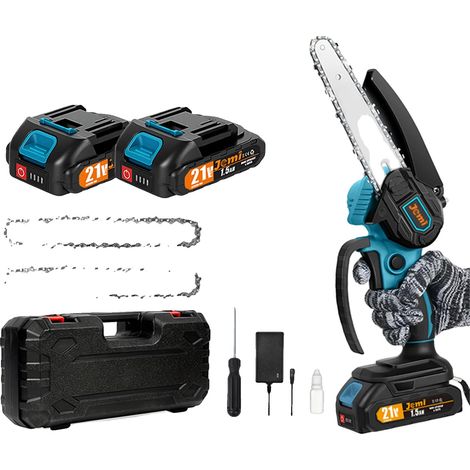 Motosierra eléctrica inalámbrica, diseño ligero, montaje rápido, 2 baterías en caja de plástico. (1/2)