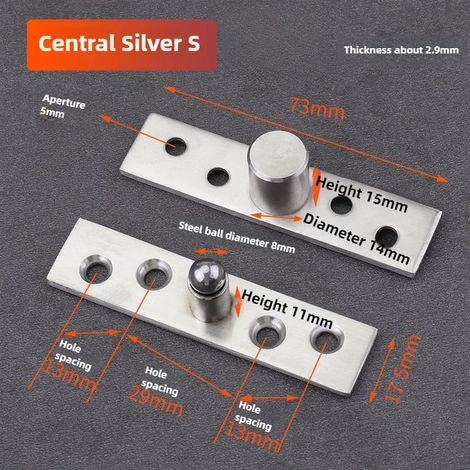 Charnière pivotante à 360° en acier inoxydable (Central Silver S) pour porte en bois, avec axe central et décalé (1 pièce), dissimulant l'axe vertical. (1/5)