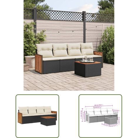 The Living Store 5-tlg. Garten-Sofagarnitur mit Kissen Schwarz Poly Rattan - Gartenmöbel - Esstisch - Lounge Set - Outdoor Möbel - Rattan Gartenmöbel (1/3)