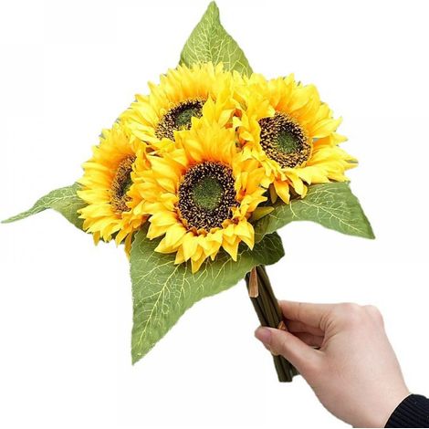 Bouquet de tournesols artificiels pour décoration de maison, décoration de mariage, mariée en soie tenant des décorations florales