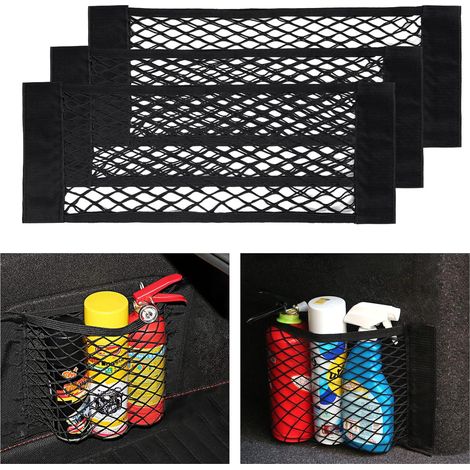 Rete portaoggetti per bagagliaio auto, [3 pezzi 60x25 cm] Borsa organizer per tasche per bagagliaio auto, rete portaoggetti per auto con adesivo magico elastico per bagagliaio auto