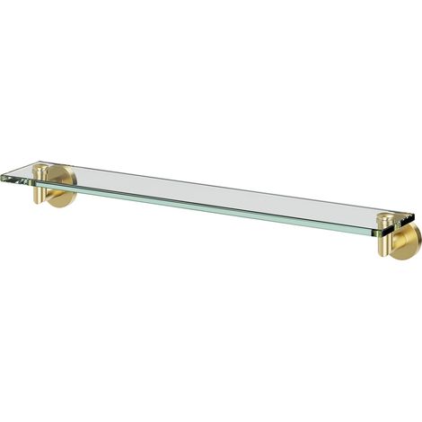 Colore Orbit Brushed Brass and Glass 600mm Wall Mounted Vanity Shelf (1/5)