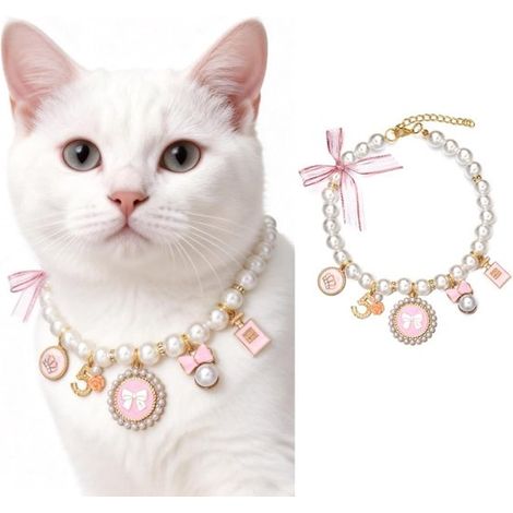 Collare per cani con ciondolo a fiocco, accessori per animali domestici, decorazione, collana di perle per cani e gatti, 25-30 cm, accessorio alla moda ed elegante per compleanni (1/5)