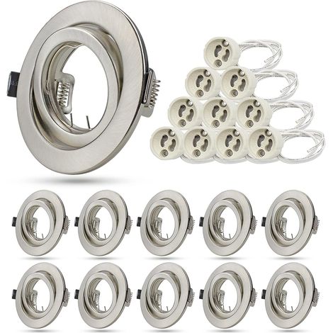 Spot Encastrable GU10 Set, 10x Cadres de Montage en Acier Inoxydable Spot encastrable Orientable 30°avec Douille GU10, Diamètre 98 mm, diamètre du trou 76-90mm (1/5)