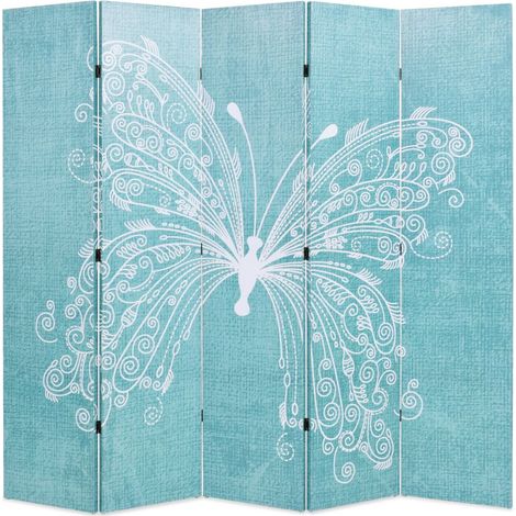 Paravento divisorio parete divisoria mobile decorativo 200 cm motivo farfalla blu 0802048