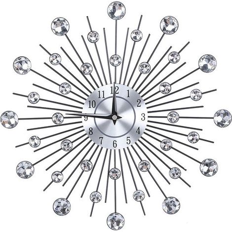 Horloge Murale Ronde 33 cm avec Motif Floral Scintillant en Métal Argenté pour Salon, Bureau ou Chambre – Design Élégant et Lumineux