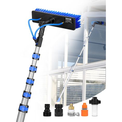 Kit Perche Télescopique Nettoyage Panneaux Solaires Extensible à 11 m, avec Tête de Brosse PP Rotative 180°, Tuyau 20 m, Outil de Nettoyage Alimentée en Eau, pour Vitres Domestique, Extérieur (1/5)