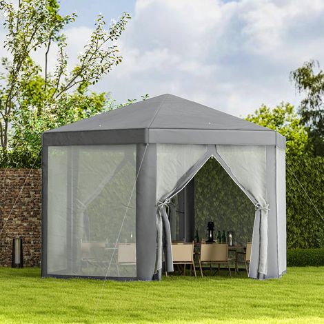 Sechseckiger Pavillon/Partyzelt, gemütlicher Stil, Metall und Polyester, grau