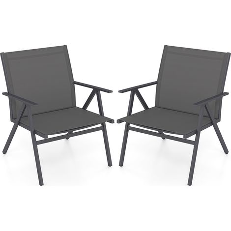 Lot de 2 Chaises de Patio, Fauteuils d'Extérieur avec Tissu en Maille Respirante et Cadre Métallique, Charge 160 kg pour Porche, Balcon