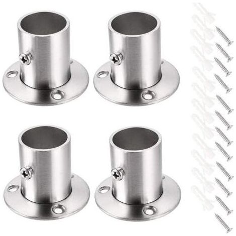Lot de 4 supports de tringle à rideau Support de rail Support de tige de douille Ensemble de brides en acier inoxydable Supports d'extrémité de tringle de placard pour rideau de placard (Argent) (1/5)