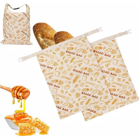 Sac à pain JeiibrZui en cire d'abeille naturelle - 43 x 33 cm - Lot de 2 - Coton doublé de cire - Pour pain, baguette et légumes (1/5)