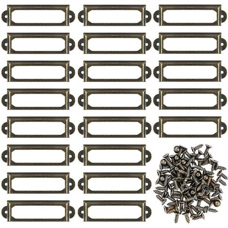 Lot de 50 porte-étiquettes en métal bronze – Dimensions 5,9 x 1,7 cm – Avec 110 vis pour fixation – Pour meubles et étagères (1/5)