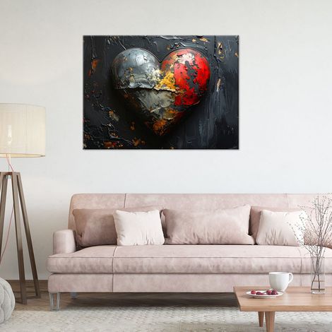 Wandbild 3D-Herz Liebe im Retro-Stil auf schwarzem Hintergrund 90x60 (1/4)