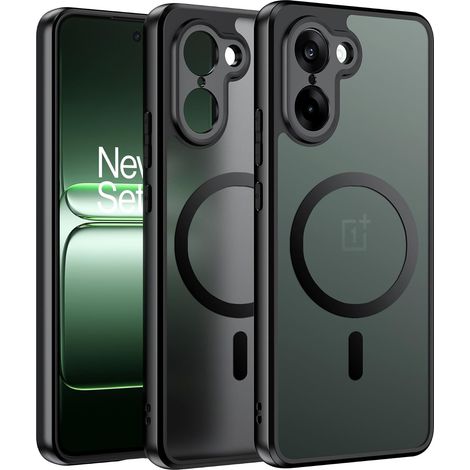 Magnétique Coque pour OnePlus Nord CE 5 /Nord CE5 5G Case avec MagSafe, Anti-Chute Silicone Souple + Acrylique Givré Coque, Etui Translucide Mat Arrière Housse Fine Antichoc - Noir (1/5)
