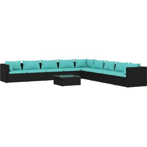 Set de muebles de jardín 10 pzas cojines ratán sintético negro vidaXL (1/5)