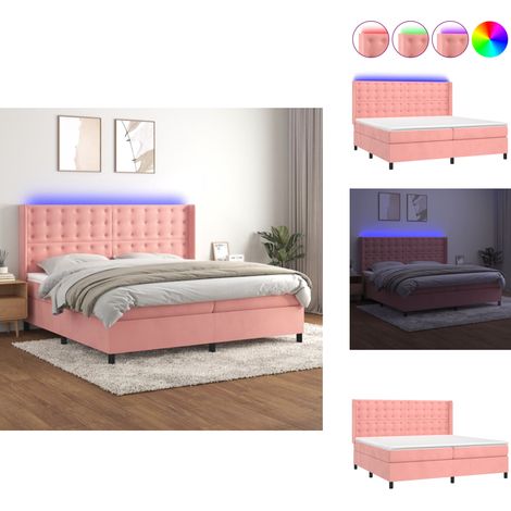 Sommier à lattes de lit matelas et LED Rose 200x200 cm Velours - Lit Plateforme - Lit Capitonné - Lit Design - Lit Double - Lit Rose (1/5)
