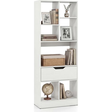 COSTWAY Bibliothèque sur Pied avec Tiroir 7 Cubes Ouverts (Blanc) (1/5)