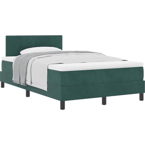 Lit double  Lit adulte  Lit à ressorts avec matelas Vert foncé 120 x 200 cm Velours (1/5)