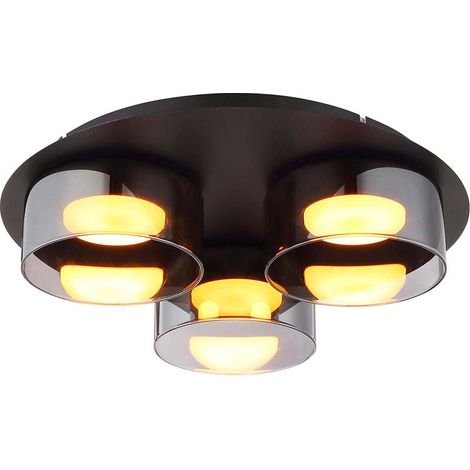 Deckenleuchte Deckenlampe Wohnzimmerlampe Aluminium schwarz Glas rauchfarben LED D 35 cm