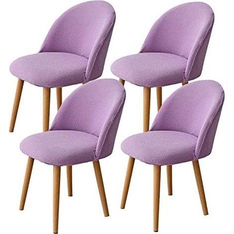 Housse De Chaises Salle À Manger Scandinave 4 pièces Extensible Arc De Coquille Jacquard Spande violet clair (1/4)