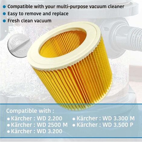 Filtre a cartouche filtre comme 6.414-552.0 pour différents aspirateurs Kärcher, aspirateurs multi-usages comme WD 1 WD 2 WD 3 SE 4001 SE 4002 de vhbw (1/4)