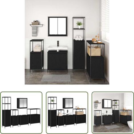 Holzwerkstoff - Badezimmermöbel-Set 5 pcs Schwarz Eichen-Optik Holzwerkstoff (1/5)