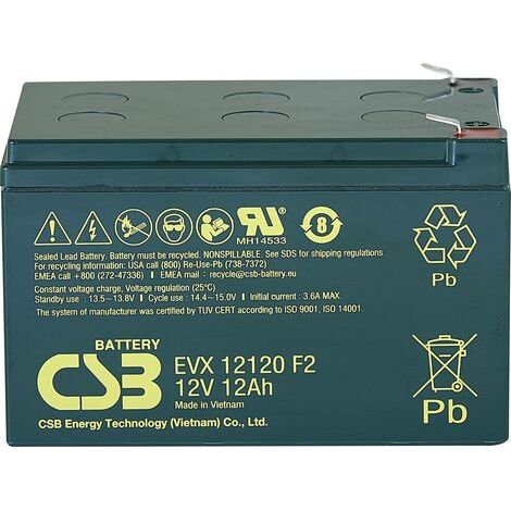 CSB Battery EVX 12120 EVX12120F2 Batterie au plomb 12 V 12 Ah plomb (AGM) (l x H x P) 151 x 100 x 98 mm cosses plates 6,35 mm résistant aux cycles de X843221 (1/4)