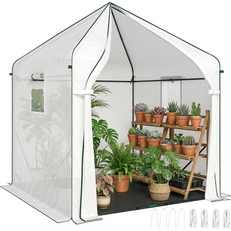Outsunny Large Plant House with Roll-up Door White