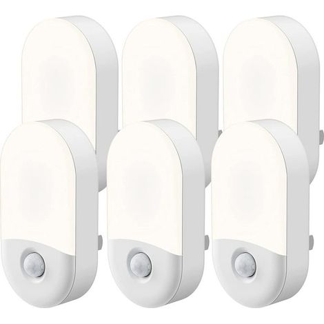 Lot de 6 veilleuses LED à détecteur de mouvement, prises murales, pour enfants, luminosité réglable, blanc lumière du jour 5000K, 1W économe en énergie, mini lampes automatiques pour salle de bain, co (1/5)